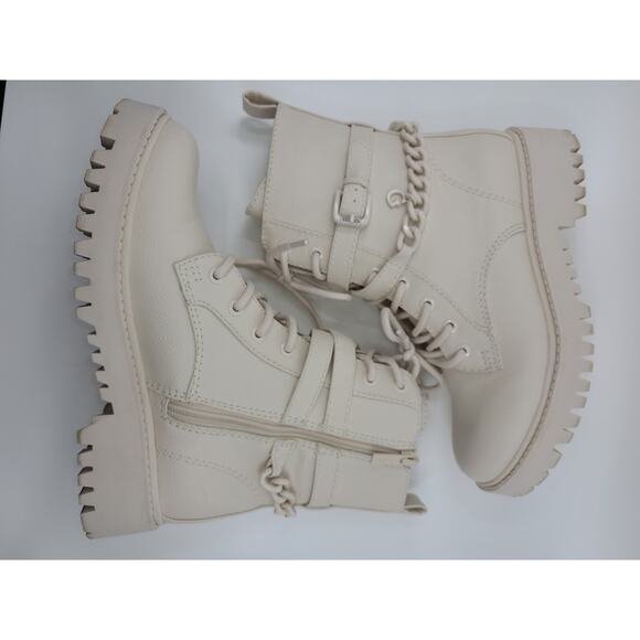 Guess Combat Boots Cream 6.5 Lace Chain - Picture 7 of 10